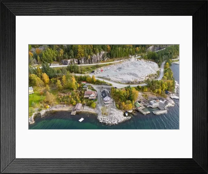 Framed Print : Aerial view of a coastal area with houses Framed Print : Aerial view of a coastal area with houses
