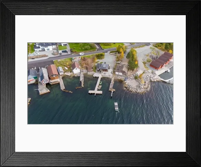 Framed Print : Aerial view of a marina with several boats docked Framed Print : Aerial view of a marina with several boats docked