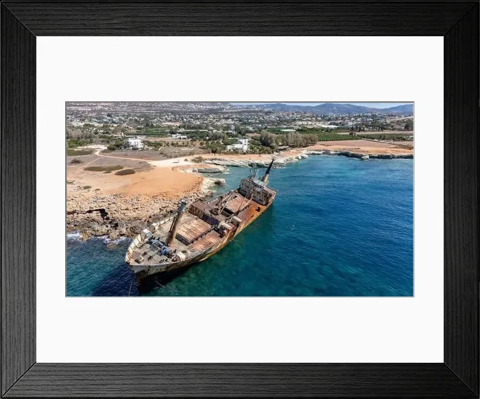 Framed Print : Drone photo of a shipwreck in Cyprus that has been stranded for years Framed Print : Drone photo of a shipwreck in Cyprus that has been stranded for years