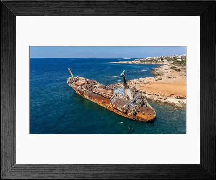 Framed Print : Drone photo of a shipwreck in Cyprus that has been stranded for years Framed Print : Drone photo of a shipwreck in Cyprus that has been stranded for years