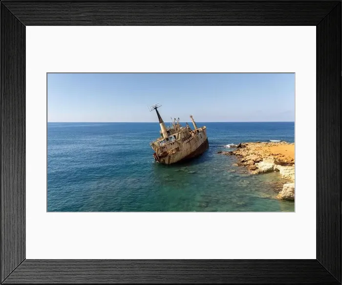 Framed Print : Drone photo of a shipwreck in Cyprus that has been stranded for years Framed Print : Drone photo of a shipwreck in Cyprus that has been stranded for years