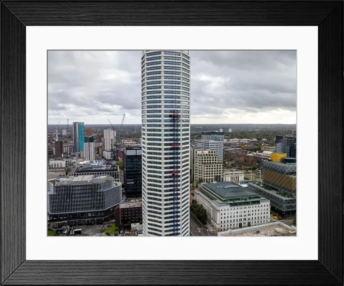 Framed Print : Aerial image Birmingham skyline featuring the Octagon Tower under construction Framed Print : Aerial image Birmingham skyline featuring the Octagon Tower under construction