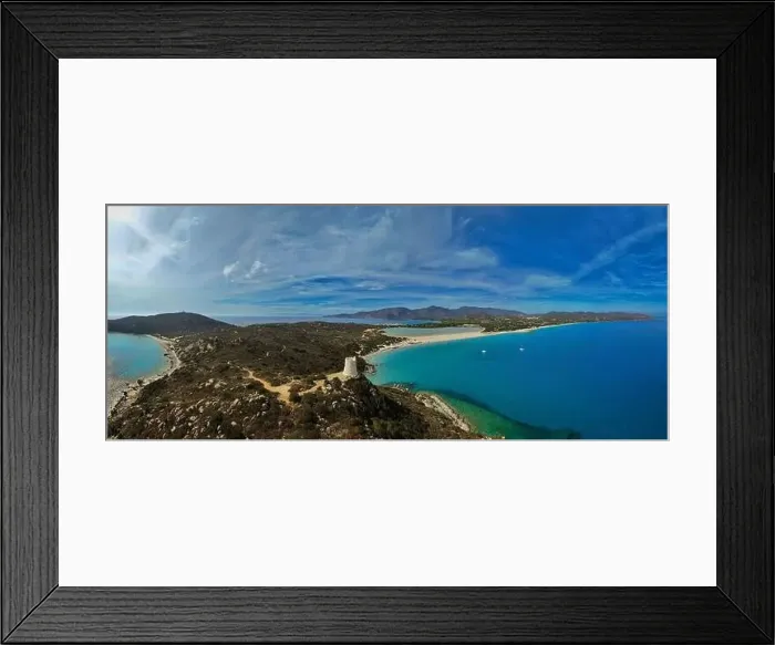 Framed Print : Panoramic drone view of Capo Carbonara on Sardinia's southern coast Framed Print : Panoramic drone view of Capo Carbonara on Sardinia's southern coast