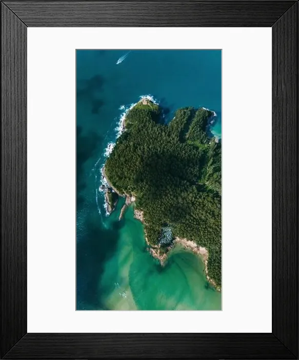 Framed Print : Stunning drone capture of a verdant peninsula in Galicia Framed Print : Stunning drone capture of a verdant peninsula in Galicia