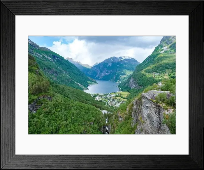 Framed Print : A panoramic view of a picturesque Norwegian fjord Framed Print : A panoramic view of a picturesque Norwegian fjord