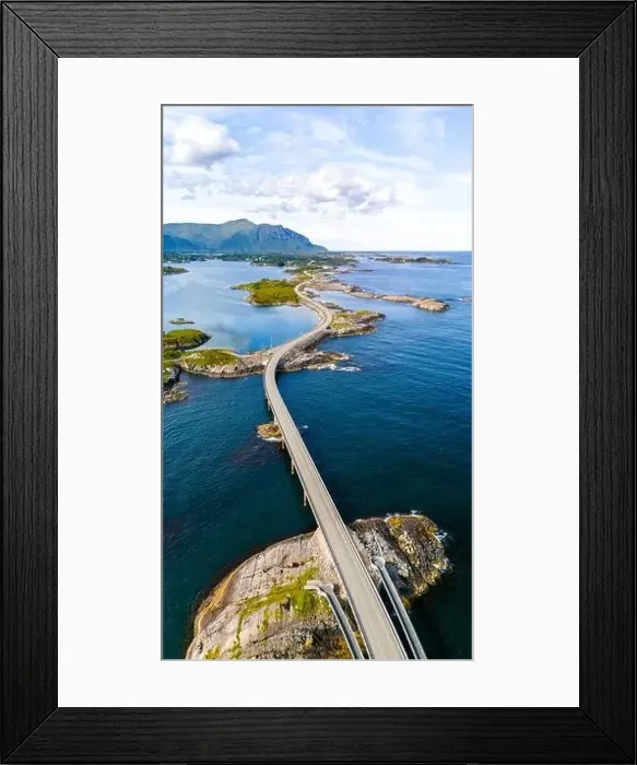 Framed Print : An aerial view of the Atlantic Road Bridge in Norway Framed Print : An aerial view of the Atlantic Road Bridge in Norway