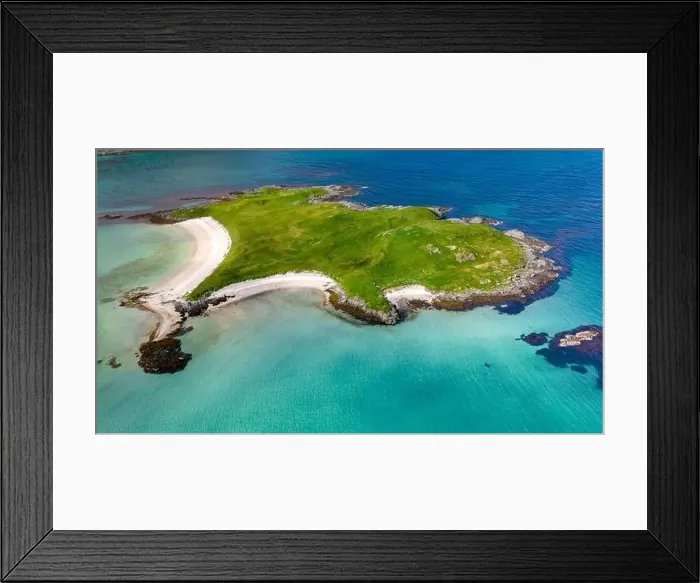 Framed Print : a small, green island with a white sandy beach Framed Print : a small, green island with a white sandy beach