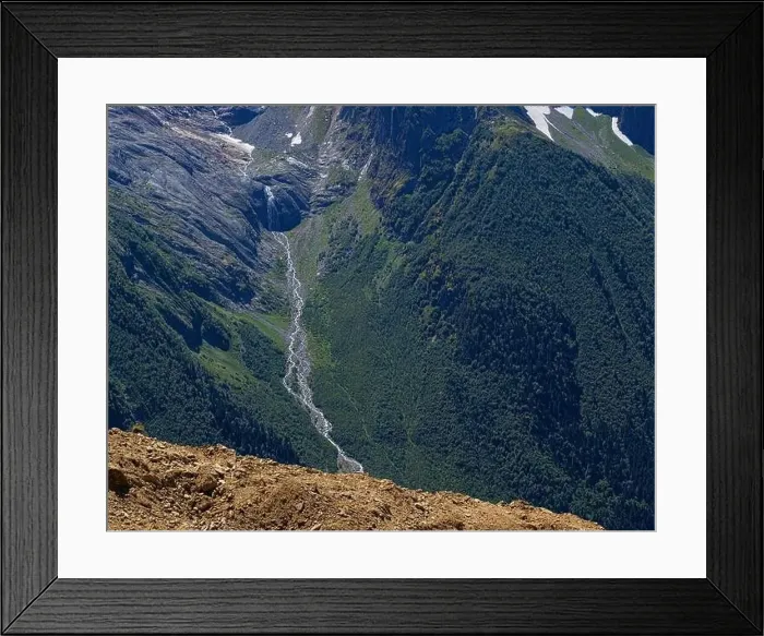 Framed Print : View of river flowing out of a mountain glacier Framed Print : View of river flowing out of a mountain glacier