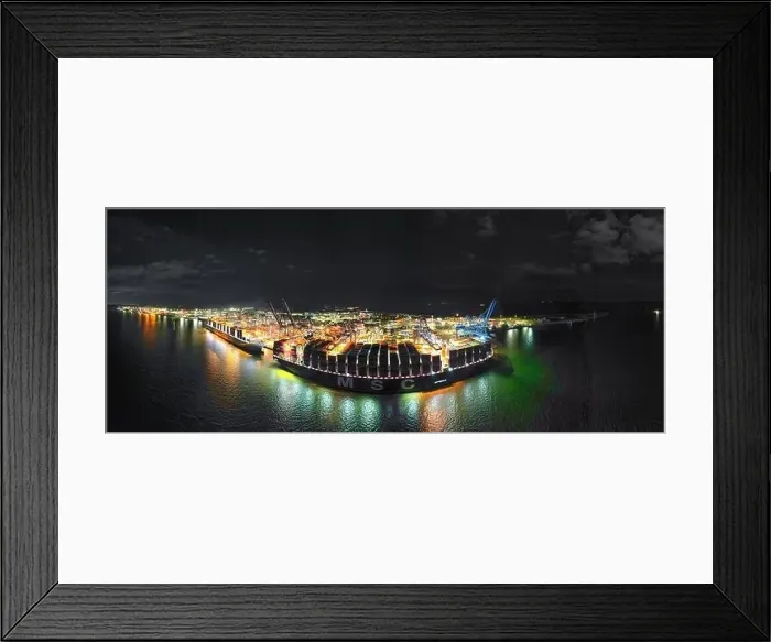 Framed Print : An aerial view of a container ship at the Port of Felixstowe in Suffolk, UK Framed Print : An aerial view of a container ship at the Port of Felixstowe in Suffolk, UK