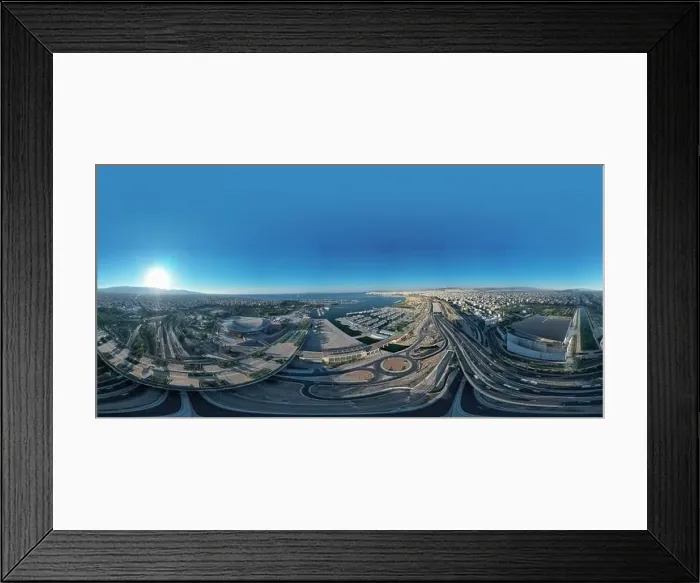 Framed Print : 360 Aerial View of Stavros Niarchos Center and Faliro Bay in Athens, Greece Framed Print : 360 Aerial View of Stavros Niarchos Center and Faliro Bay in Athens, Greece