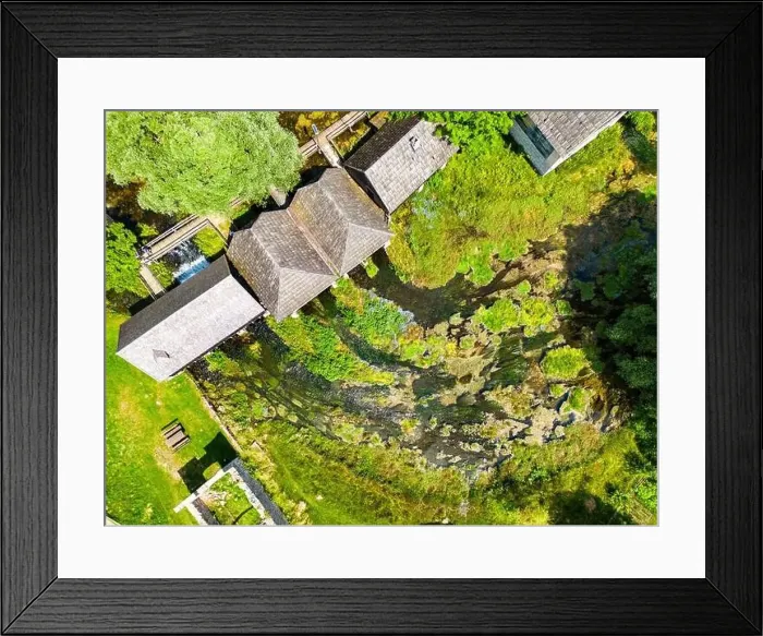 Framed Print : Aerial photo of Majerovo Vrilo, set of wooden mill houses on the source of Gacka river in the village of Sinac, Croatia Framed Print : Aerial photo of Majerovo Vrilo, set of wooden mill houses on the source of Gacka river in the village of Sinac, Croatia