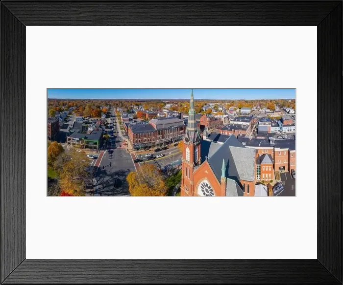 Framed Print : First Congregational Church aerial view in fall with foliage at 2 E Central Street in historic town center of Natick Framed Print : First Congregational Church aerial view in fall with foliage at 2 E Central Street in historic town center of Natick