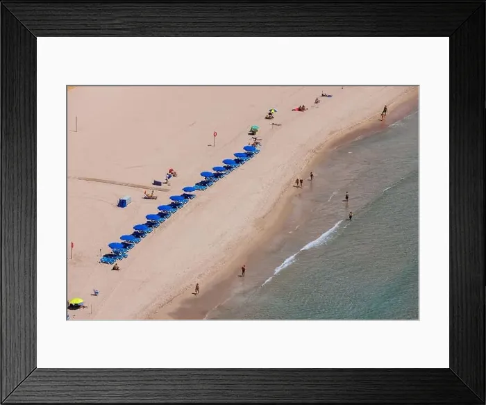 Framed Print : Aerial drone photo of the beautiful town of Benidorm in Spain showing the south beach Promenade golden sandy beach with