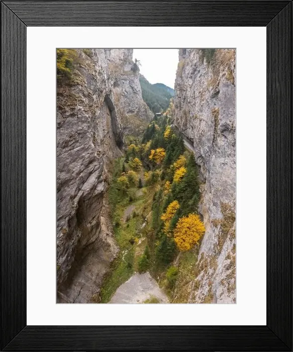 Framed Print : Trigrad gorge of a vertical marble rocks in the Rhodope mountains at autumn Framed Print : Trigrad gorge of a vertical marble rocks in the Rhodope mountains at autumn