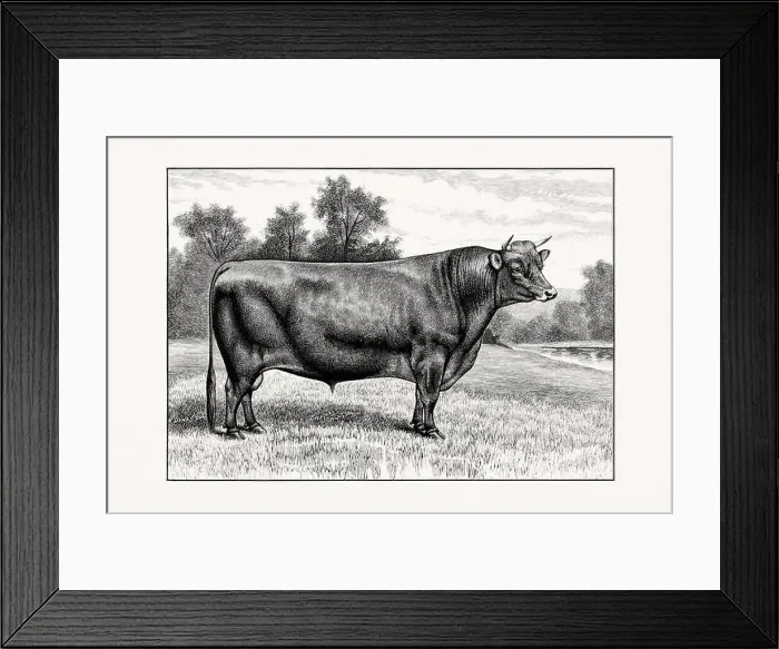 Framed Print : Jersey Cattle. Antique cattle illustration of a bull from an 1887 livestock book Framed Print : Jersey Cattle. Antique cattle illustration of a bull from an 1887 livestock book