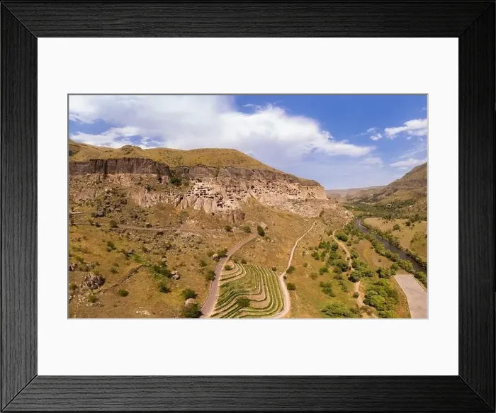 Framed Print : Aerial top view of Vardzia city on sunny summer day Framed Print : Aerial top view of Vardzia city on sunny summer day