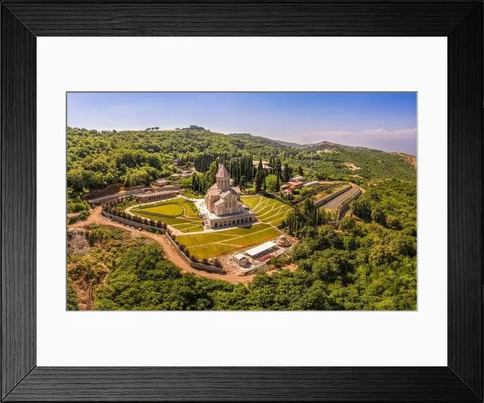 Framed Print : Aerial top view of the Bodbe Monastery architectural complex of St Framed Print : Aerial top view of the Bodbe Monastery architectural complex of St