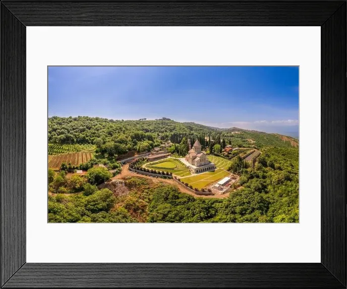Framed Print : Aerial top view of the Bodbe Monastery architectural complex of St Framed Print : Aerial top view of the Bodbe Monastery architectural complex of St