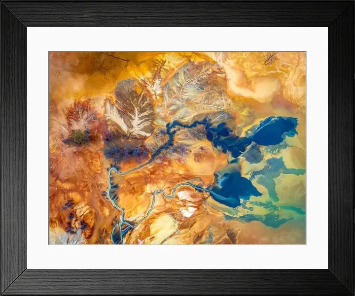 Framed Print : Abstract patterns formed from the toxic waste of the copper and gold mining operations