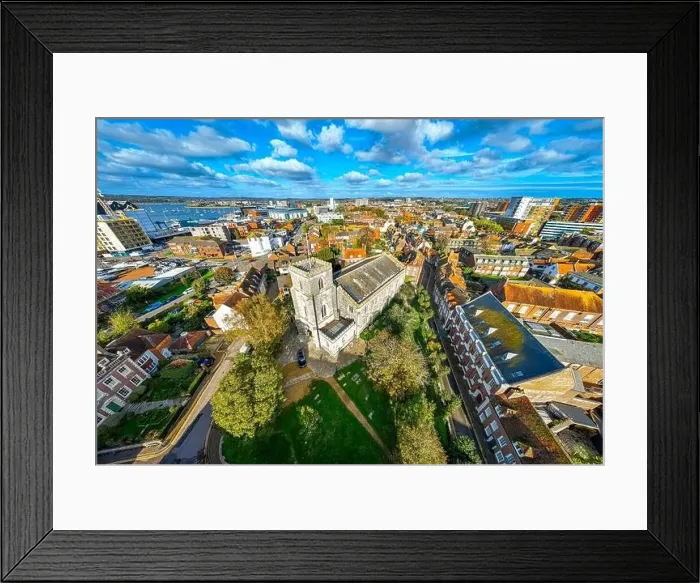 Framed Print : Aerial view of St James Church in Poole Framed Print : Aerial view of St James Church in Poole