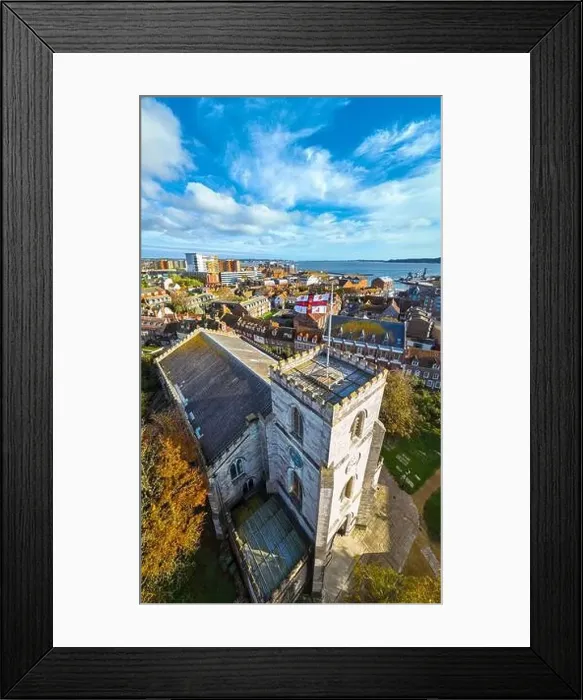 Framed Print : Aerial view of St James Church in Poole Framed Print : Aerial view of St James Church in Poole
