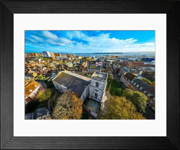 Framed Print : Aerial view of St James Church in Poole Framed Print : Aerial view of St James Church in Poole