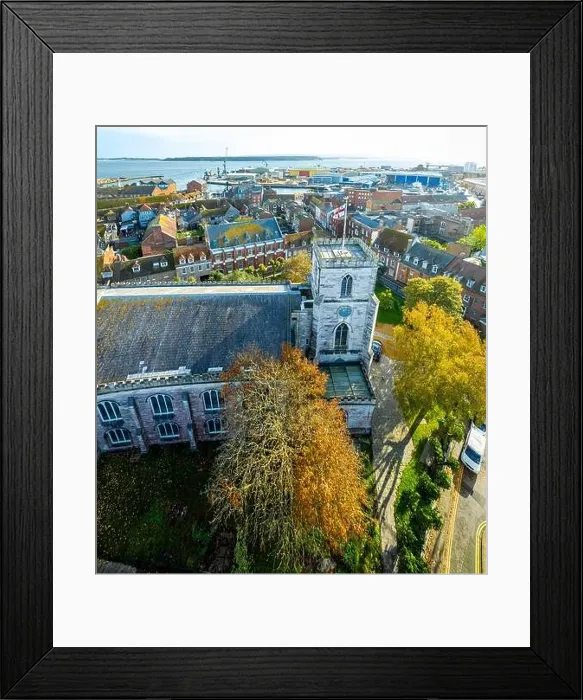 Framed Print : Aerial view of St James Church in Poole Framed Print : Aerial view of St James Church in Poole