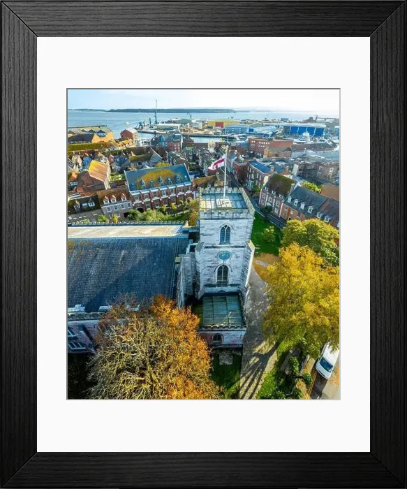 Framed Print : Aerial view of St James Church in Poole Framed Print : Aerial view of St James Church in Poole
