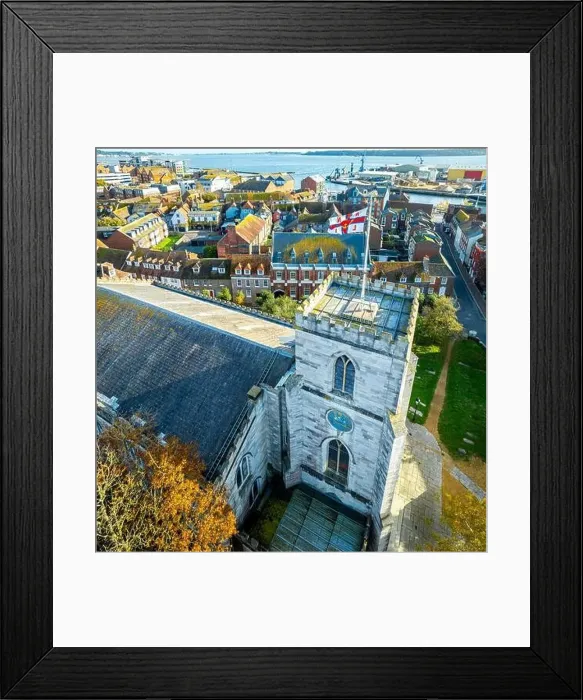 Framed Print : Aerial view of St James Church in Poole Framed Print : Aerial view of St James Church in Poole
