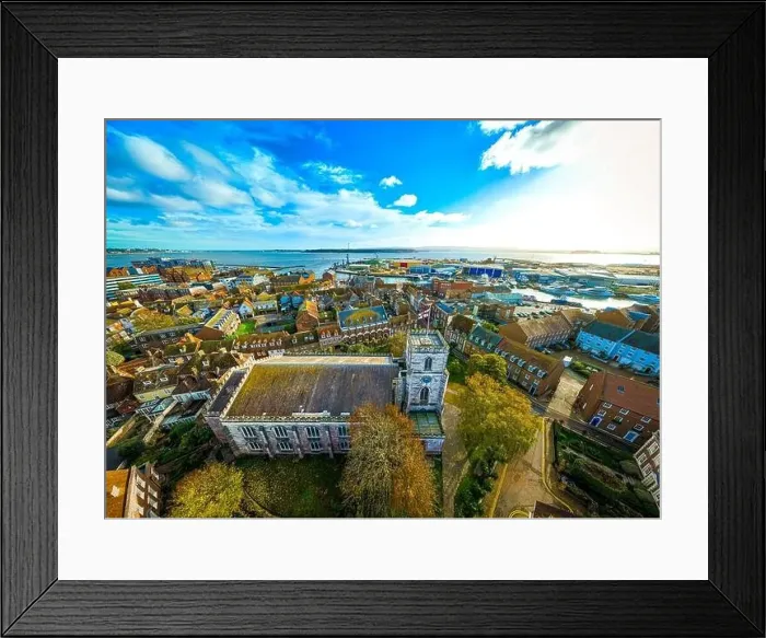 Framed Print : Aerial view of St James Church in Poole Framed Print : Aerial view of St James Church in Poole