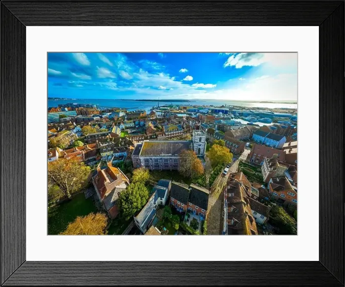 Framed Print : Aerial view of St James Church in Poole Framed Print : Aerial view of St James Church in Poole