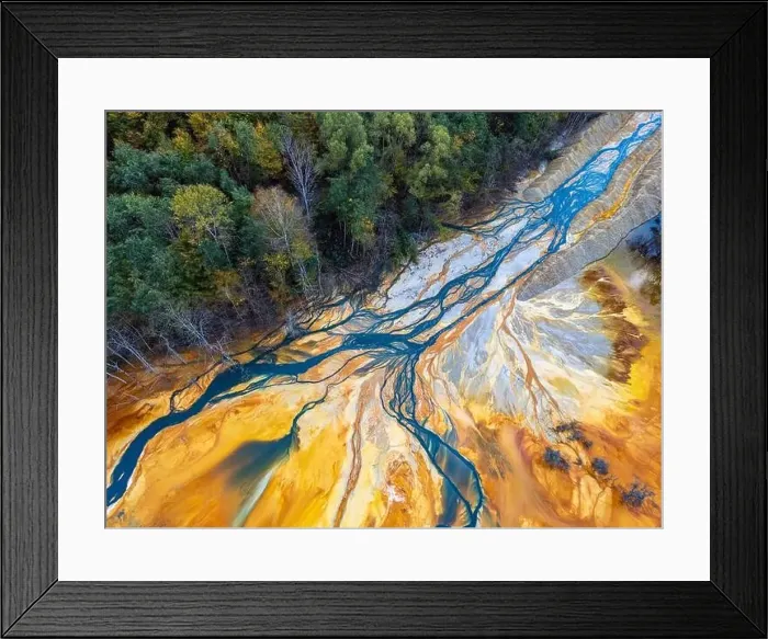 Framed Print : The environmental issue creating abstract patterns from the toxic waste of the copper and gold mining Framed Print : The environmental issue creating abstract patterns from the toxic waste of the copper and gold mining