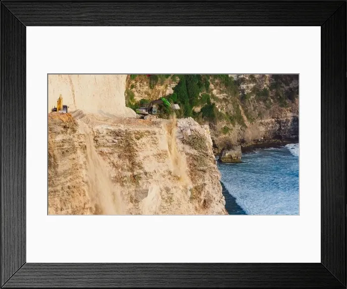 Framed Print : Escalators works and the destroying the cliff in Uluwatu, Bali. Aerial view Framed Print : Escalators works and the destroying the cliff in Uluwatu, Bali. Aerial view
