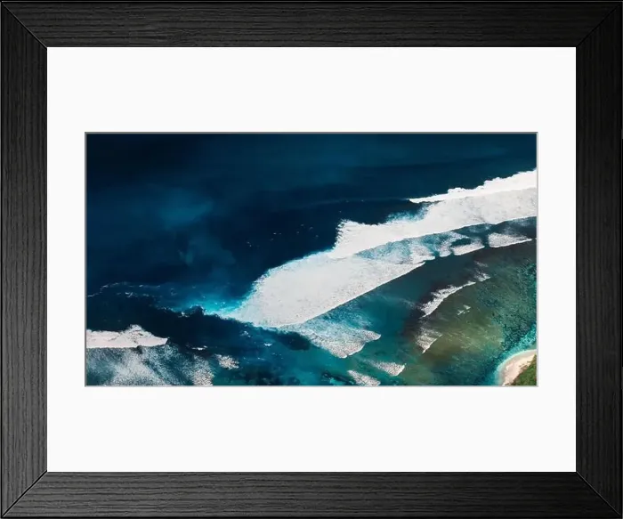 Framed Print : Scenic coastline with stormy ocean waves and current canal and Green bowl beach, drone view Framed Print : Scenic coastline with stormy ocean waves and current canal and Green bowl beach, drone view