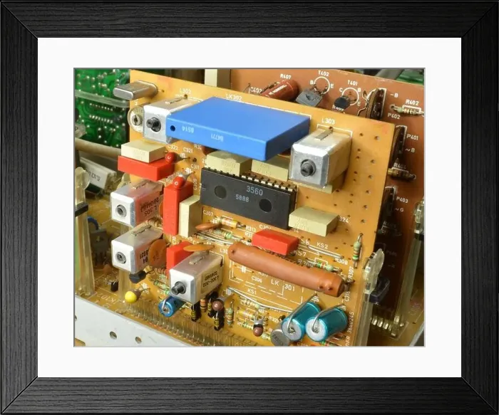 Framed Print : Vintage TV circuit board components Framed Print : Vintage TV circuit board components