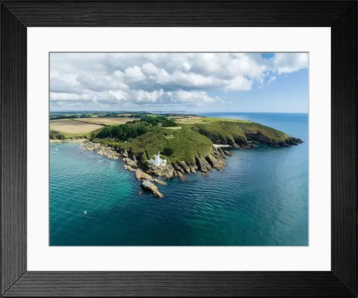 Framed Print : St Anthony's Head Lighthouse, Truro Cornwall aerial view Framed Print : St Anthony's Head Lighthouse, Truro Cornwall aerial view