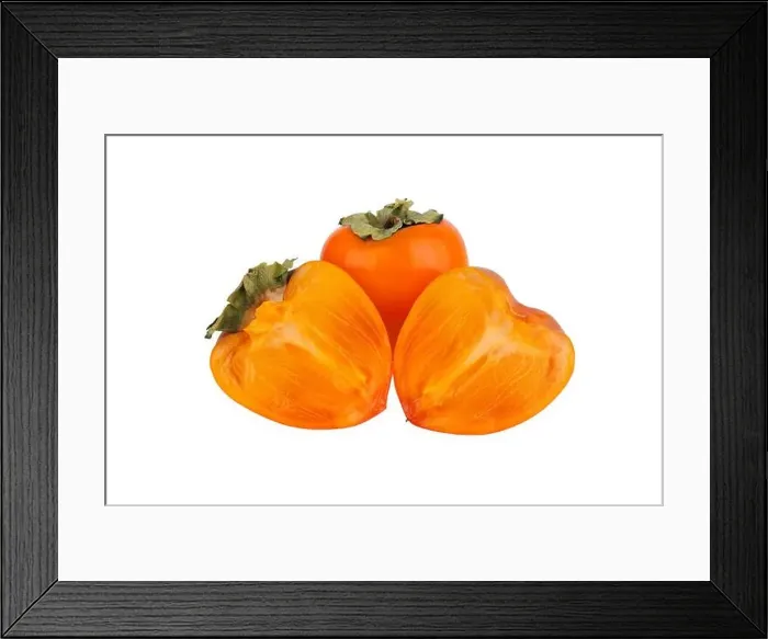 Framed Print : Persimmon orange fruit with green leaves or sharon fruit one whole Framed Print : Persimmon orange fruit with green leaves or sharon fruit one whole