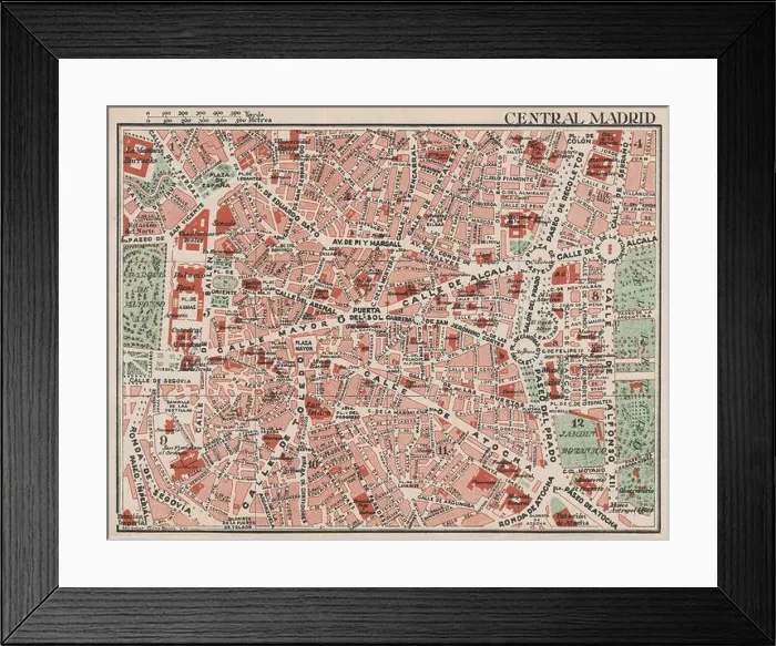 Framed Print : CENTRAL MADRID. Vintage town city map plan. Spain, 1930 Framed Print : CENTRAL MADRID. Vintage town city map plan. Spain, 1930