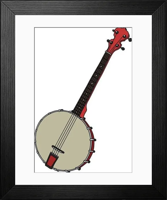 Framed Print : Hand drawing of a classic red four strings banjo Framed Print : Hand drawing of a classic red four strings banjo