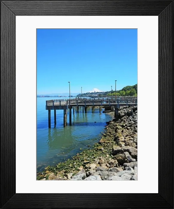 Framed Print : Tacoma, WA Ruston Way waterfront with pier and Mt.Rainier during summer Framed Print : Tacoma, WA Ruston Way waterfront with pier and Mt.Rainier during summer