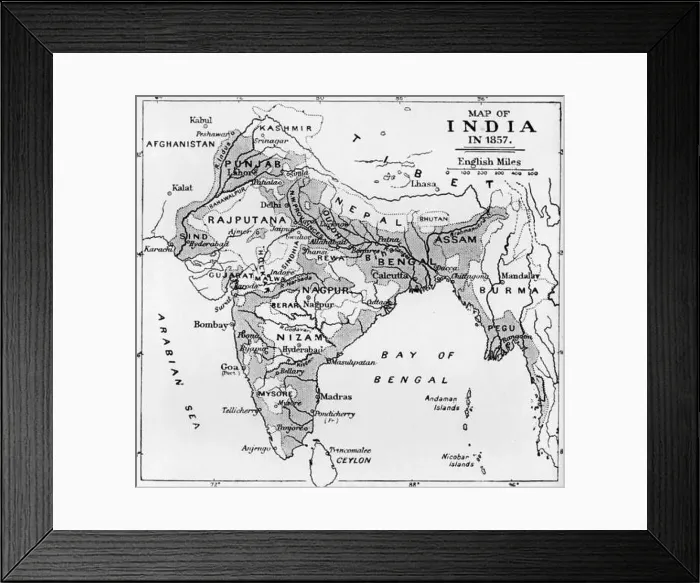 Framed Print : Map of India in 1857, c1912 Framed Print : Map of India in 1857, c1912