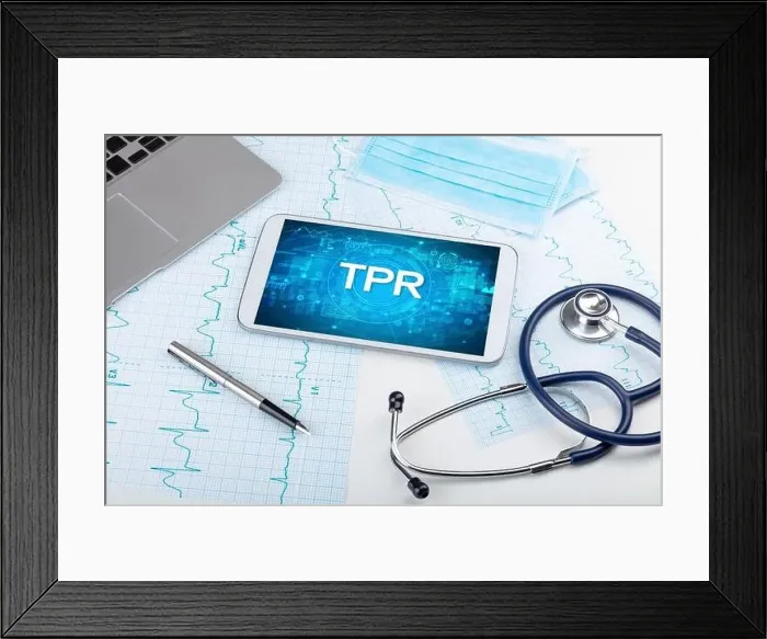 Framed Print : Close-up view of a tablet pc with TPR abbreviation, medical concept Framed Print : Close-up view of a tablet pc with TPR abbreviation, medical concept