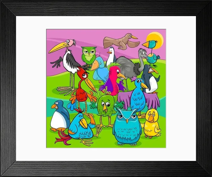 Framed Print : Cartoon Illustration of Birds Animal Characters Group Framed Print : Cartoon Illustration of Birds Animal Characters Group