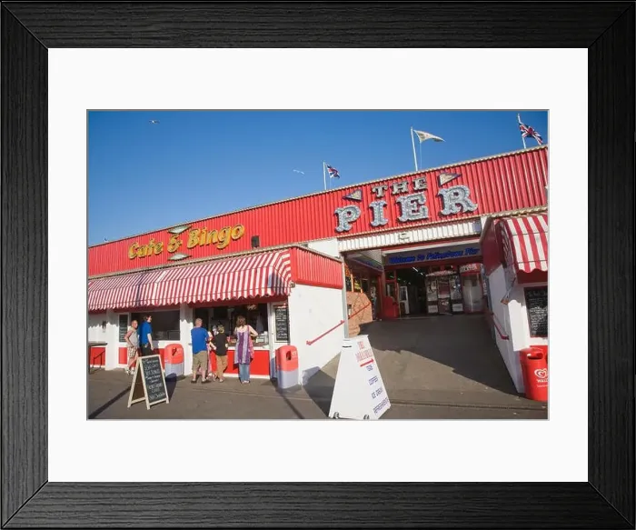 Framed Print : Cafe and bingo, amusement arcade entrance at the pier Felixstowe, Suffolk, England, UK Framed Print : Cafe and bingo, amusement arcade entrance at the pier Felixstowe, Suffolk, England, UK