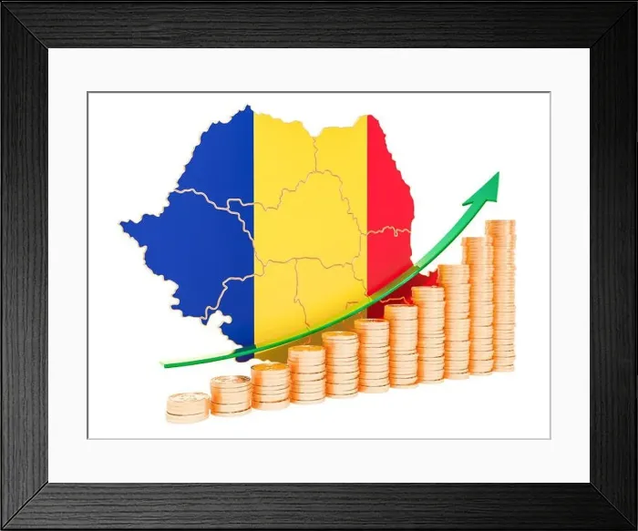 Framed Print : Economic growth in Romania concept, 3D rendering isolated on white background Framed Print : Economic growth in Romania concept, 3D rendering isolated on white background