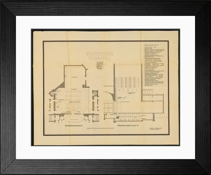 Framed Print : City theater (also: Opera House Wuppertal), Barmen: stage floor plan and stage longitudinal section 1: 100 Framed Print : City theater (also: Opera House Wuppertal), Barmen: stage floor plan and stage longitudinal section 1: 100