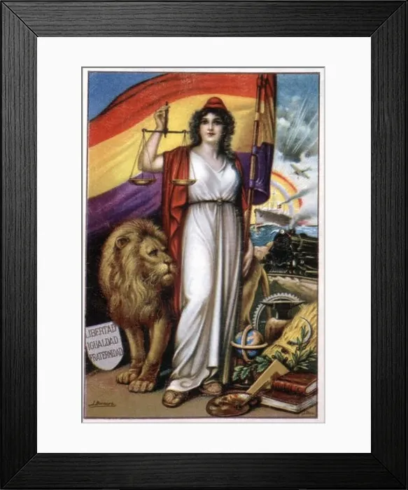 Framed Print : Allegory of the Republic, Second Spanish Republic (1931 - 1936), poster published in Valencia in … Framed Print : Allegory of the Republic, Second Spanish Republic (1931 - 1936), poster published in Valencia in …