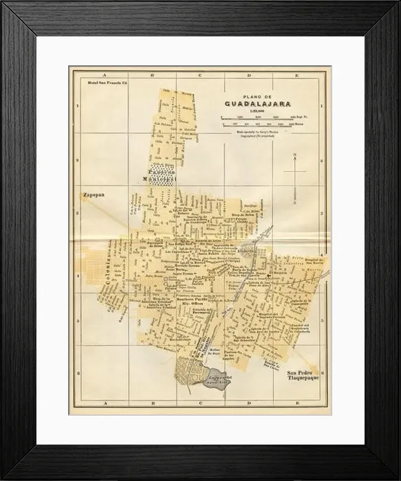 Framed Print : Plano de GUADALAJARA, Mexico. Mapa de la ciudad. City / town plan 1935 old Framed Print : Plano de GUADALAJARA, Mexico. Mapa de la ciudad. City / town plan 1935 old