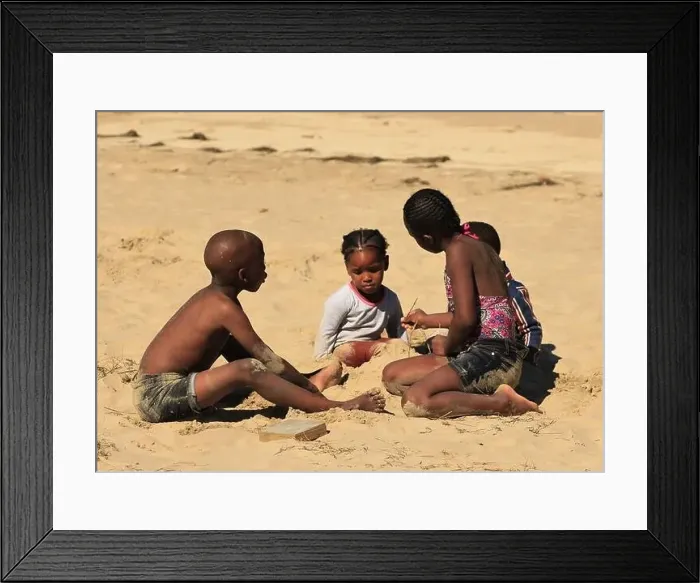 Framed Print : Cute black African kids playing on a beach Framed Print : Cute black African kids playing on a beach