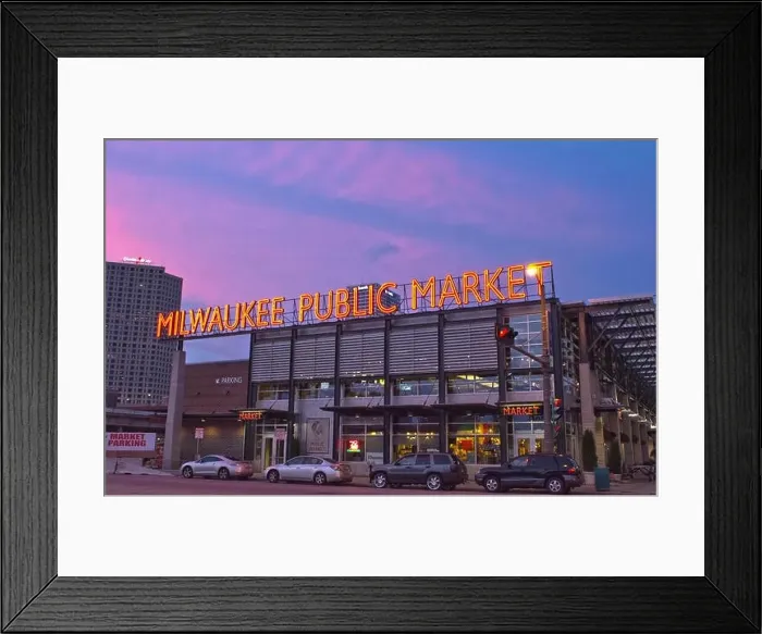 Framed Print : Milwaukee Wisconsin downtown center Milwaukee Public Market at twilight for shopping Framed Print : Milwaukee Wisconsin downtown center Milwaukee Public Market at twilight for shopping